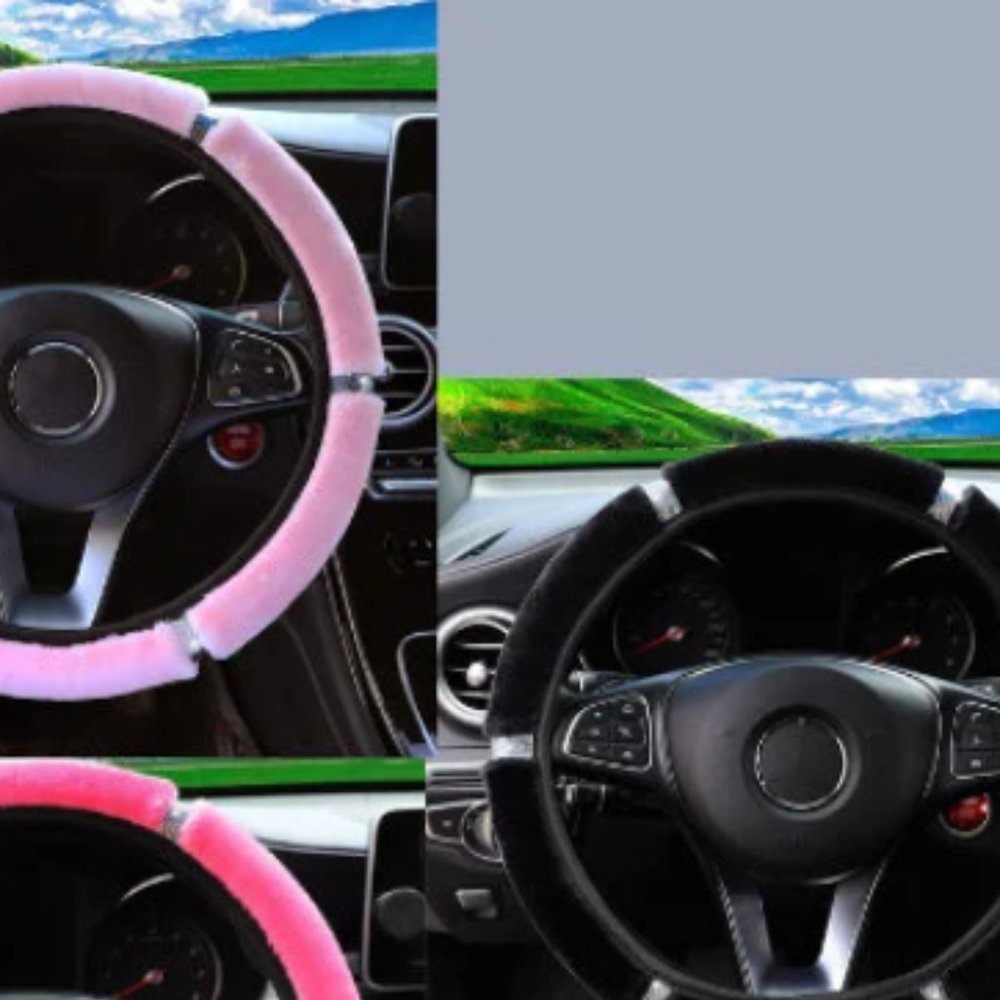 Plush Steering Wheel Cover for Women, Universal Rhinestone Bling Comfortable